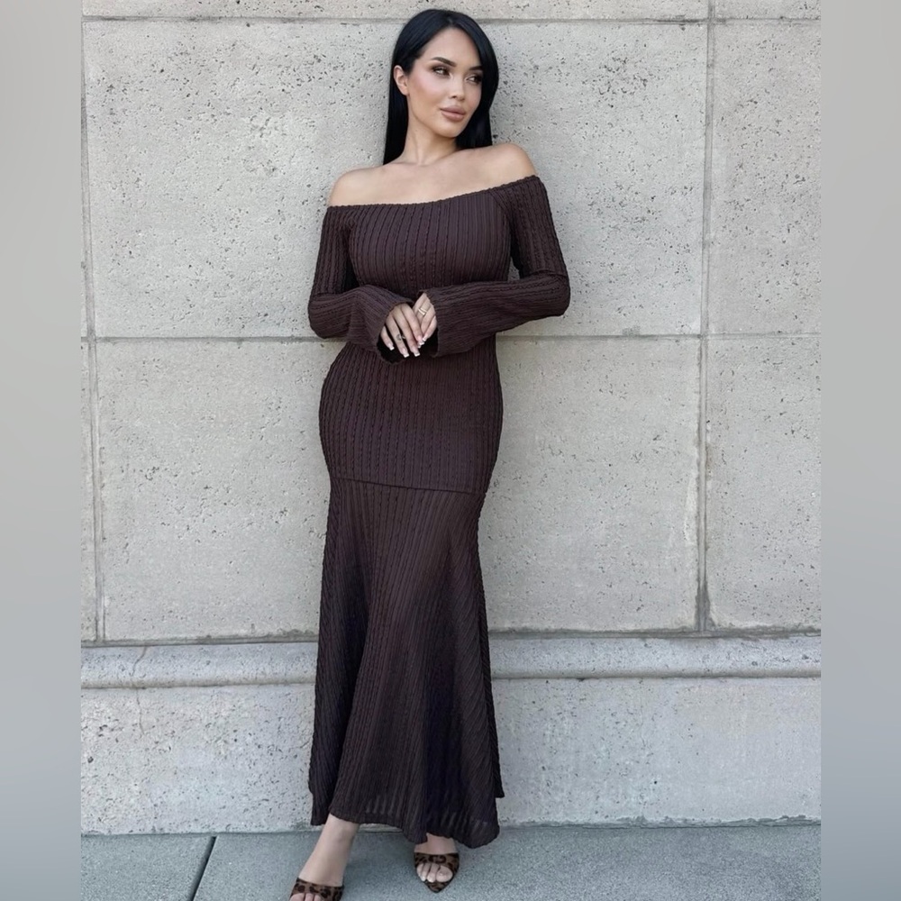 Brown Off-Shoulder Dress